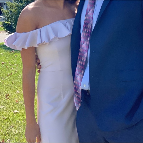 French Connection Lavender Periwinkle Ruffle Off-the-Shoulder Dress Size 4 - Picture 7 of 8